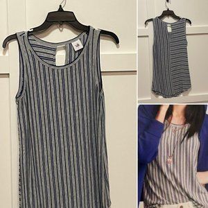 CAbi Striped Scooped Necked Tank, Size Small, Style 5569, Blue and Grey